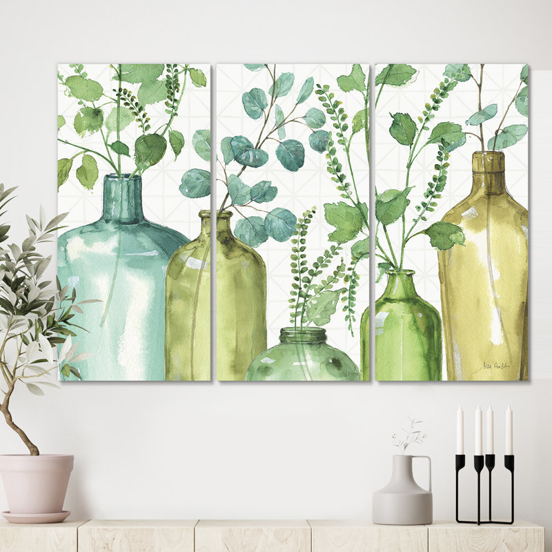 «Mixed Botanical Green Leaves I0», reproduction d'art sur toile tendue, H 40 po x l 60 po x P 1 po