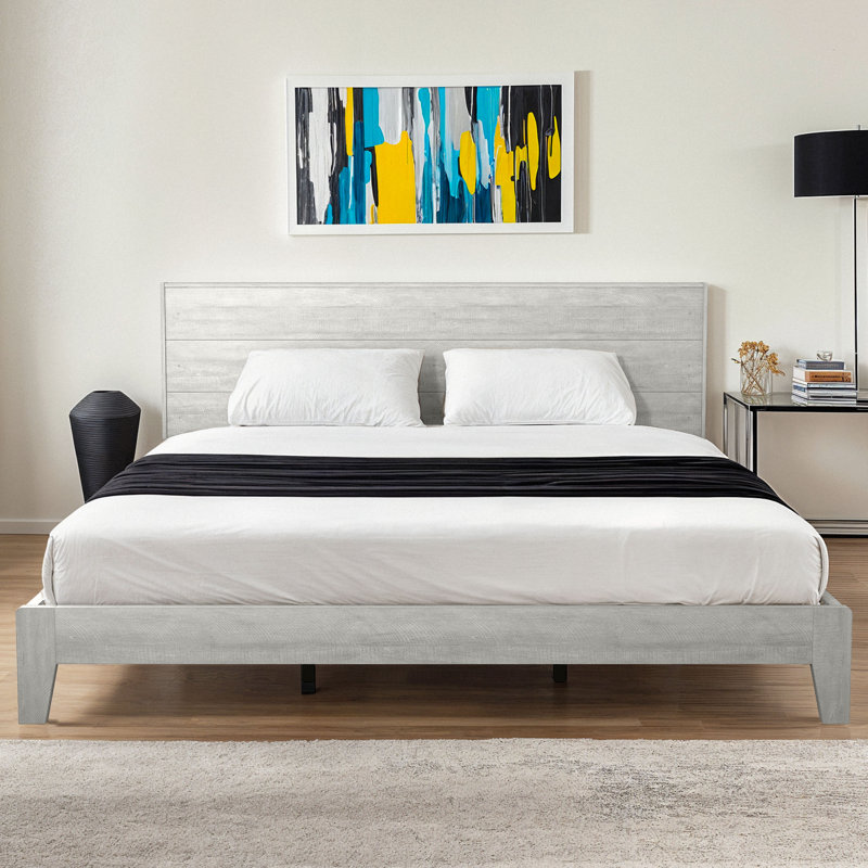 Allyannah Levison Platform Bed With Headboard, King, Dusty Gray Oak