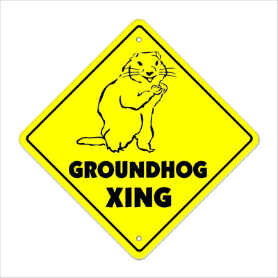 Panneau de Groundhog traversant une zone de terre de Noël, Puxatawny Phil