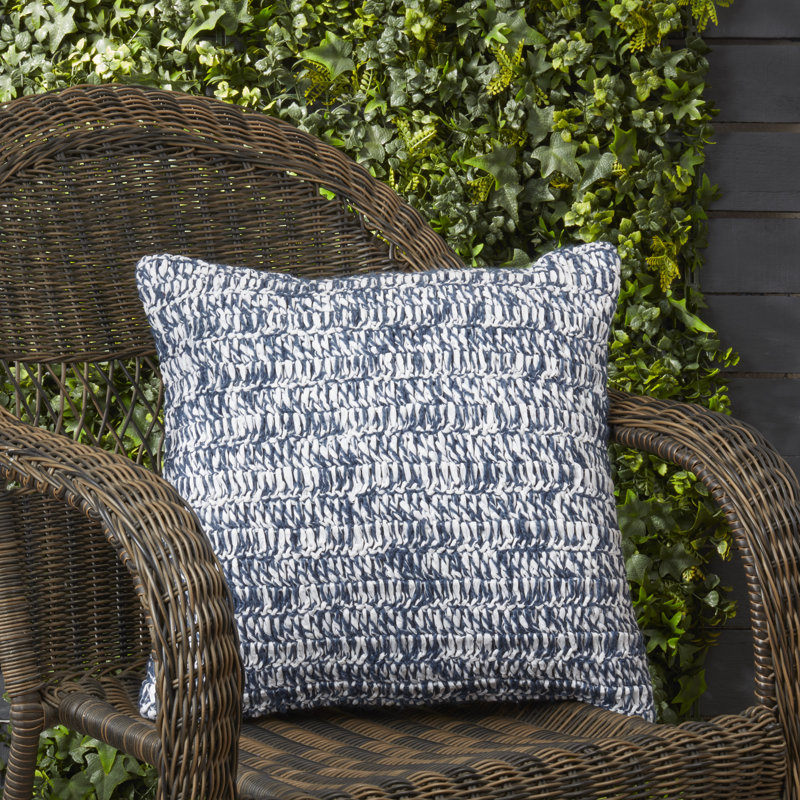 Coussin décoratif intérieur / extérieur en polyester Raffia Collection, Blanc / bleu