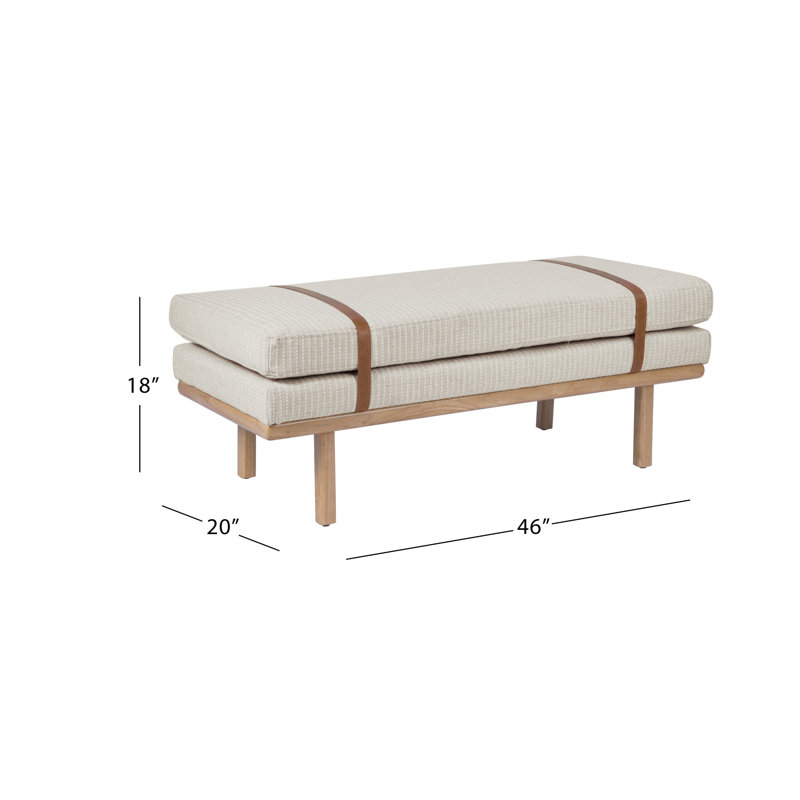 Banc rembourré Azayvion avec base en bois, Cream Woven with White Stripes