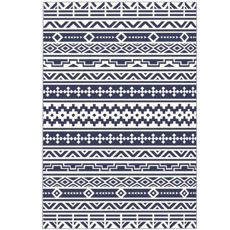 Geometric Style Reversible Outdoor Rug, Waterproof Plastic Straw With Carry Bag