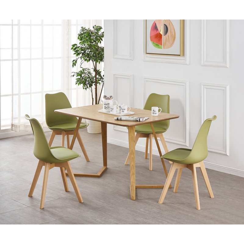 Torpoint 4 Person Dining set - a Rectangular Plastic Dining Table with Wooden Legs and a Set of 4 Faux Leather Cushion Padded Dining Chairs for Dining Room - Modern Dining Table Set
