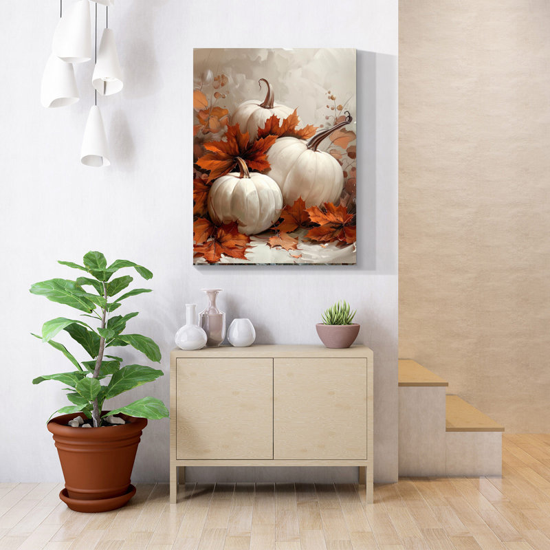 Citrouille, art mural d'Halloween, décor de feuilles d'érable - 1218 po, H 48 po x l 32 po