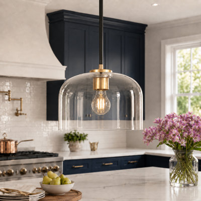 Luminaire suspendu pour îlot de cuisine à 1 lumière en verre à dôme réglable Allenstown