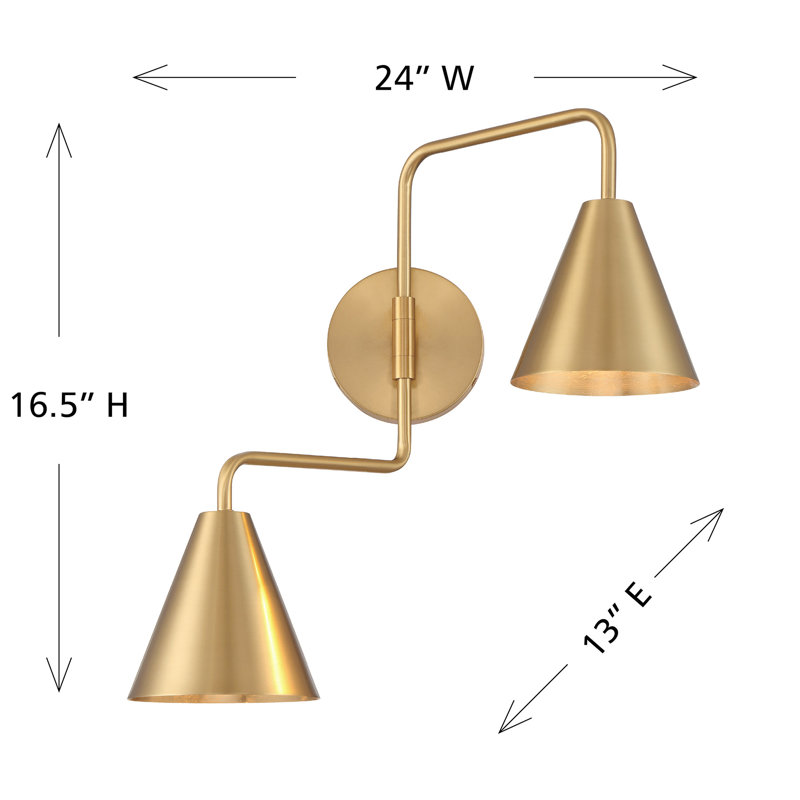 Emilyne 2-Light Adjustable Wall Sconce in Brass, Brass