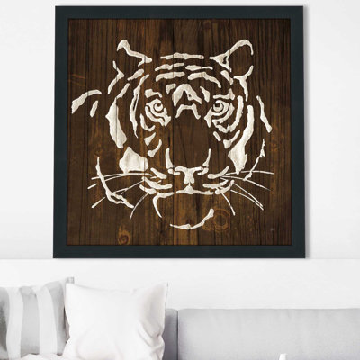 Tigre blanc sur bois foncé - impression