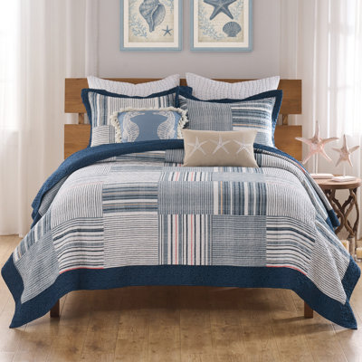 Greenland Home Fashions Voyage Blue 2-Piece Reversible Quilt Set – Twin/XL