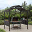 Pavillon de jardin à toit en bois à 2 niveaux avec crochet en acier brun Sunjoy Kent Grill 5 pi x 8 pi