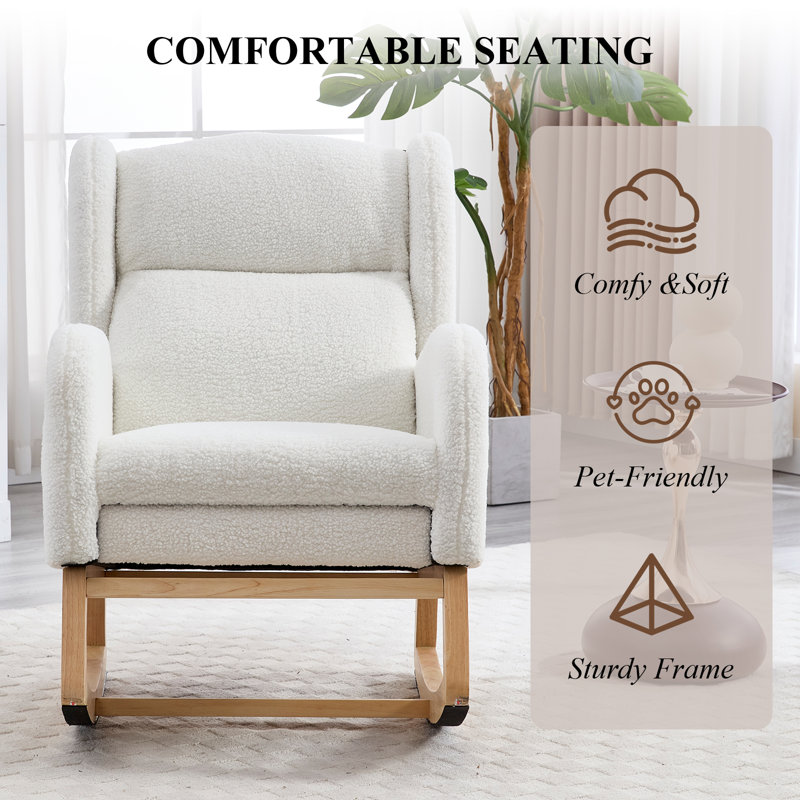Fauteuil à bascule surdimensionné avec repose-pieds, fauteuil oscillant rembourré en peluche, fauteuil à bascule avec poche latérale, fauteuil de lecture décoratif pour le salon et l'allaitement