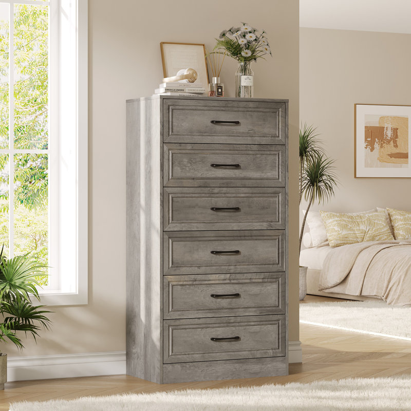 Commode 6 tiroirs pour chambre à coucher, Gris