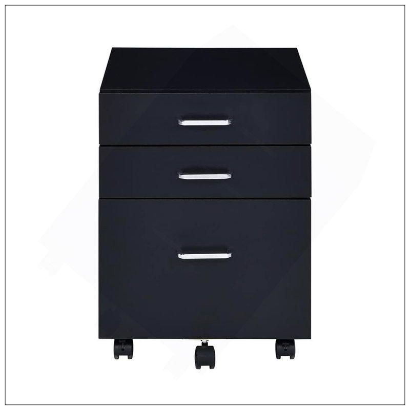 Armoire rectangulaire mobile avec 3 tiroirs, noir et chrome