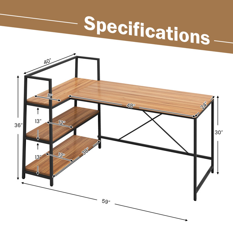 Brookbay L-Shaped Metal Base Computer Desk, Walnut/Black