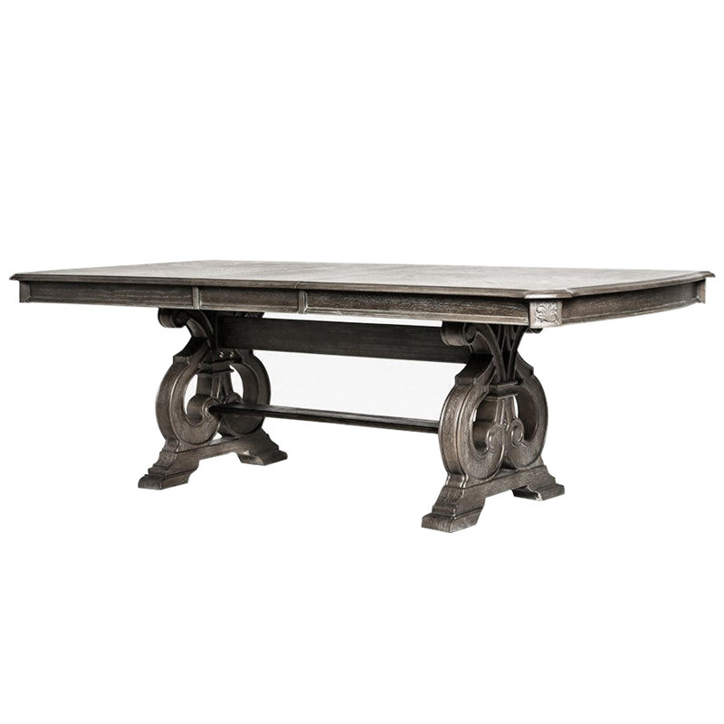 Table de salle à manger extensible à tréteaux, Ton naturel rustique, Gris clair