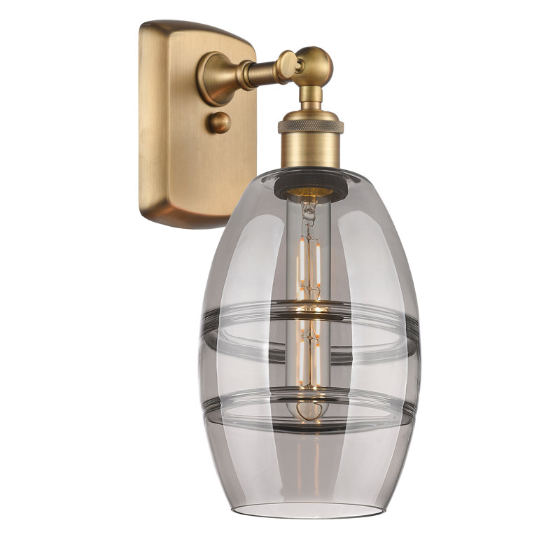 Bettylou Steel Armed Sconce, 9.13" H x 5.88" W x 7.06" D, Light Smoke, Brushed Brass