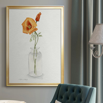 «California Poppy Vase I», toile encadrée de qualité supérieure - prête à être accrochée