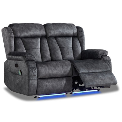 Zero Wall Hugger Power Reclining Loveseat with Heat and Massage,RV Loveseat Recliner Sofa with LED Light USB Ports, Double Recliner Couch for Small Space Living Room Home Theater