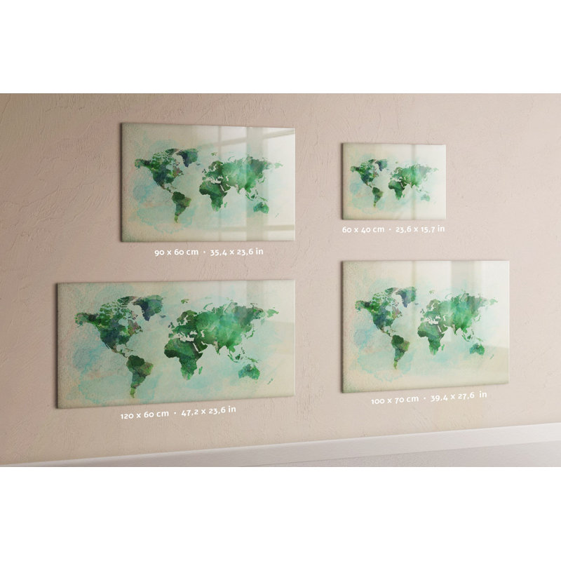 Magnetic Memo Board Whiteboard - 60 x 40 cm - Includes Marker and Magnets - Watercolor world map