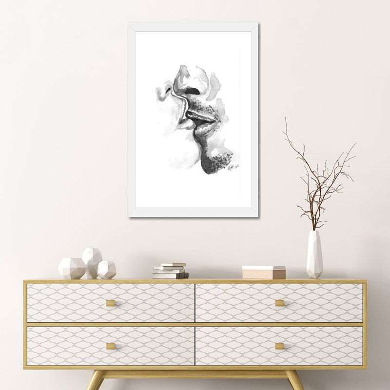Kiss, reproduction d’art, H 24 po x l 16 po x P 1 po, Papier encadré blanc, Blanc