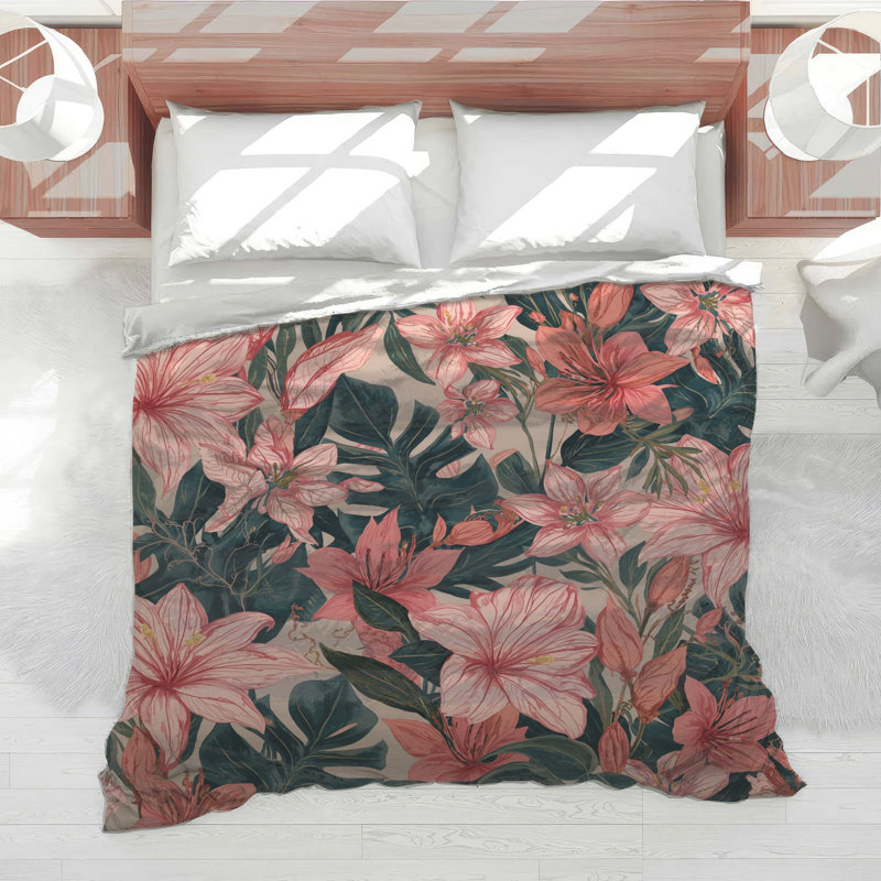 Édredon rose avec fleurs tropicales, Twin Extra Long