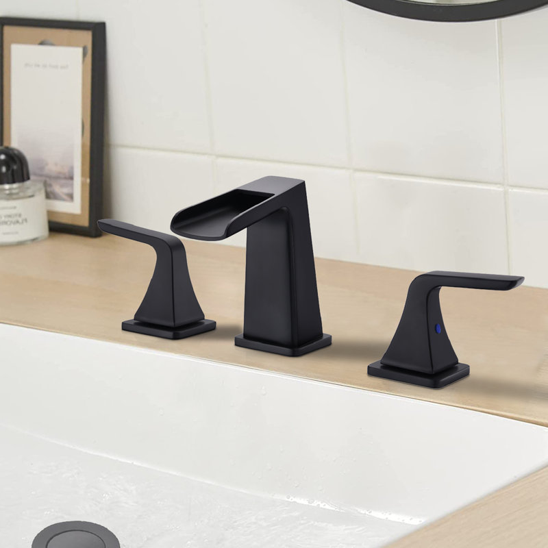 Widespread 2-handle Bathroom Faucet with Drain Assembly, Matte Black