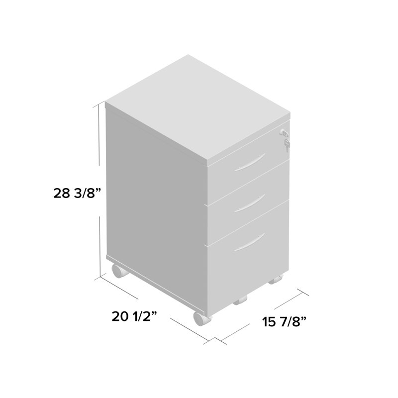 Walnut 3-Drawer Mobile Lockable Legal Size Pedestal Cabinet
