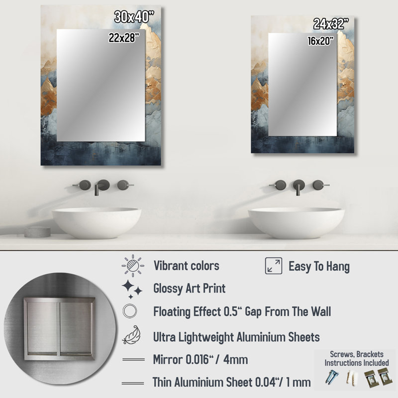 Majestic Mountain Peaks IV - Mountains Wall Mirror, Traditional Decorative Mirror, Printed Metal Art, 40" x 30"