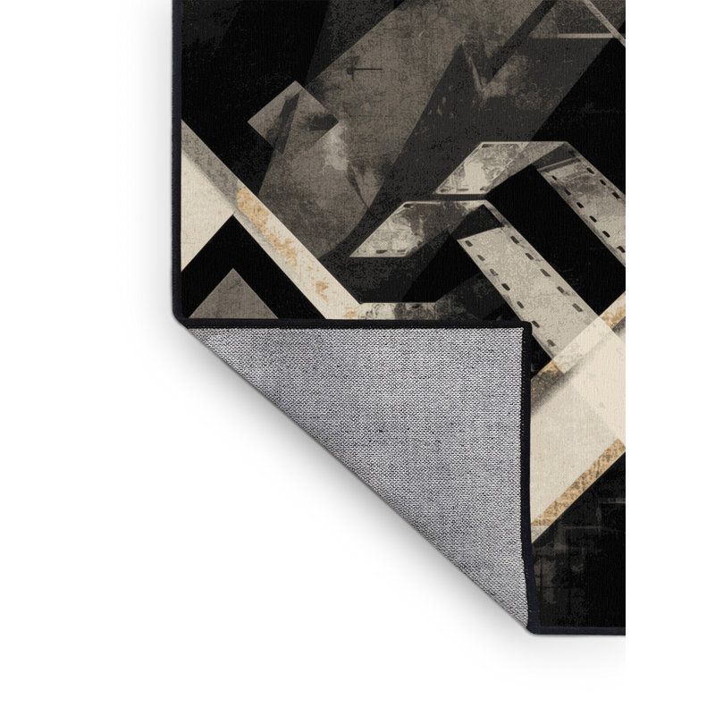 Machine Washable Entertainment & Pop Culture Old Hollywood Glamour Art Deco Geometric Shapes Rug in Black – Black Binding