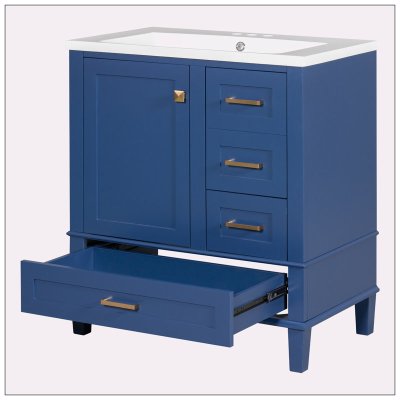 Meuble-lavabo 30 po, Bleu, Or