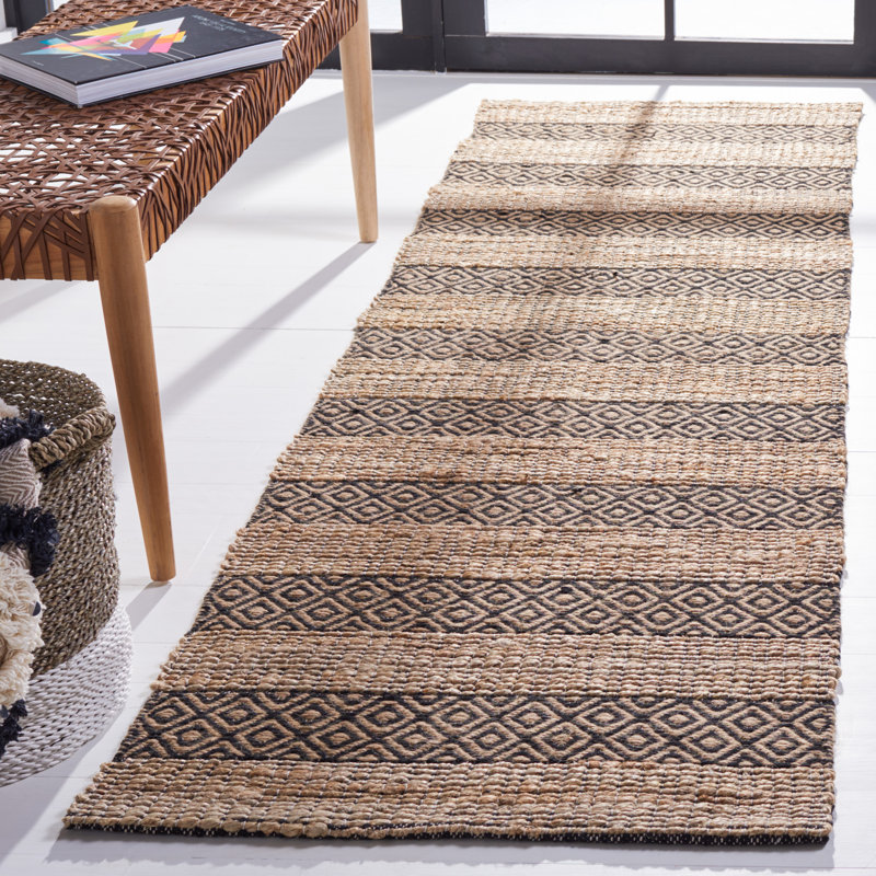 Tapis rayé en jute / coton à fibres naturelles Lexi-Amelia, Tapis de couloir 2 pi 3 po x 8 pi