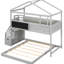 Lit superposé simple au-dessus d'un lit double gris avec options de rangement pratiques et tableau dynamique-1249795235