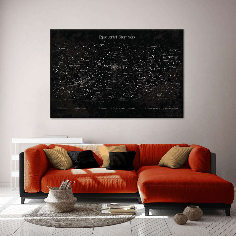 Carte équatoriale en forme d'étoile - impression sur toile tendue, H 24 po x l 36 po x P 1,25 po