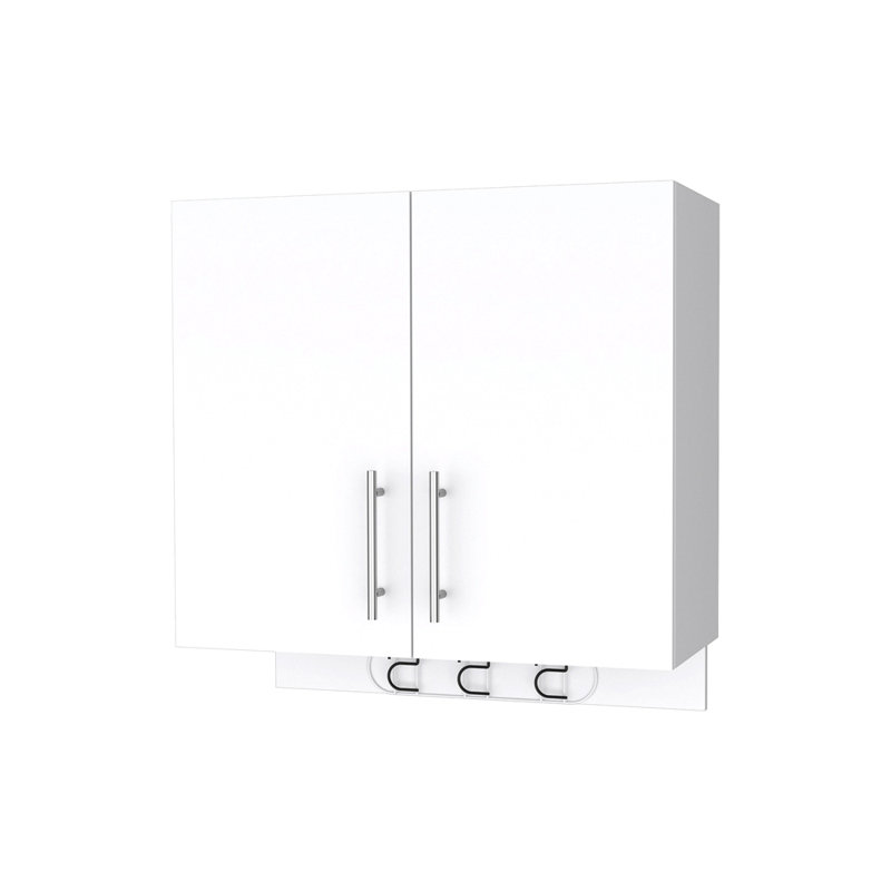 Armoire de rangement murale à 2 portes et 2 tablettes avec crochets