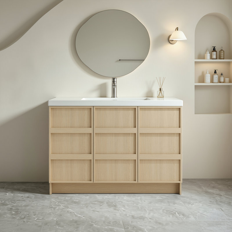 Meuble-lavabo simple autoportant 48 po avec lavabo en résine et 3 portes d'armoire à fermeture en douceur, 48"
