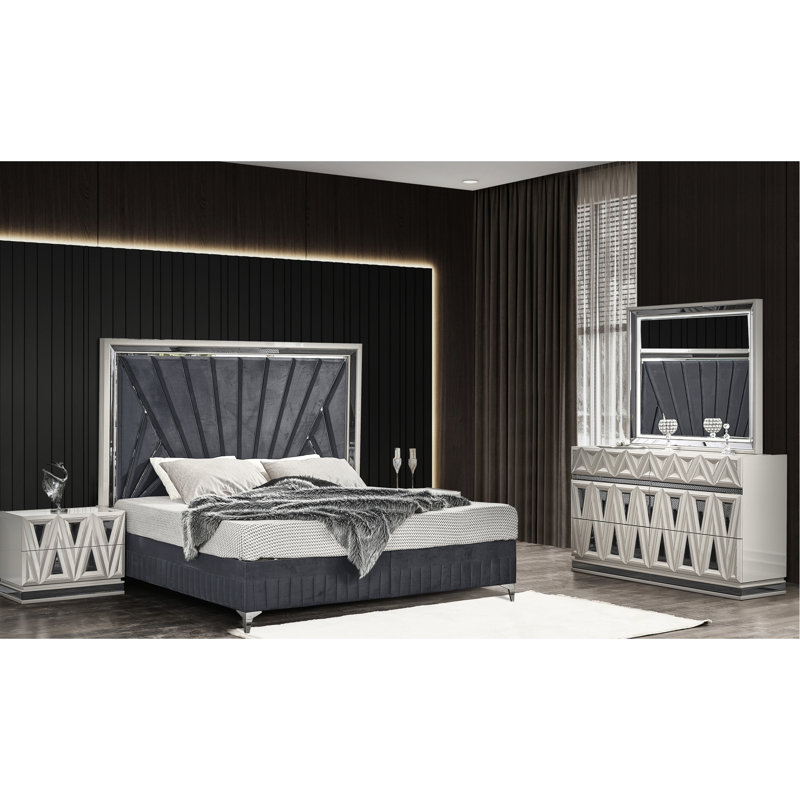 Table de chevet contemporaine avec 2 tiroirs, en forme de losange et à finition ultrabrillante, idéale pour la chambre à coucher avec 2 accents dorés modernes, mécanisme, laque, convenable
