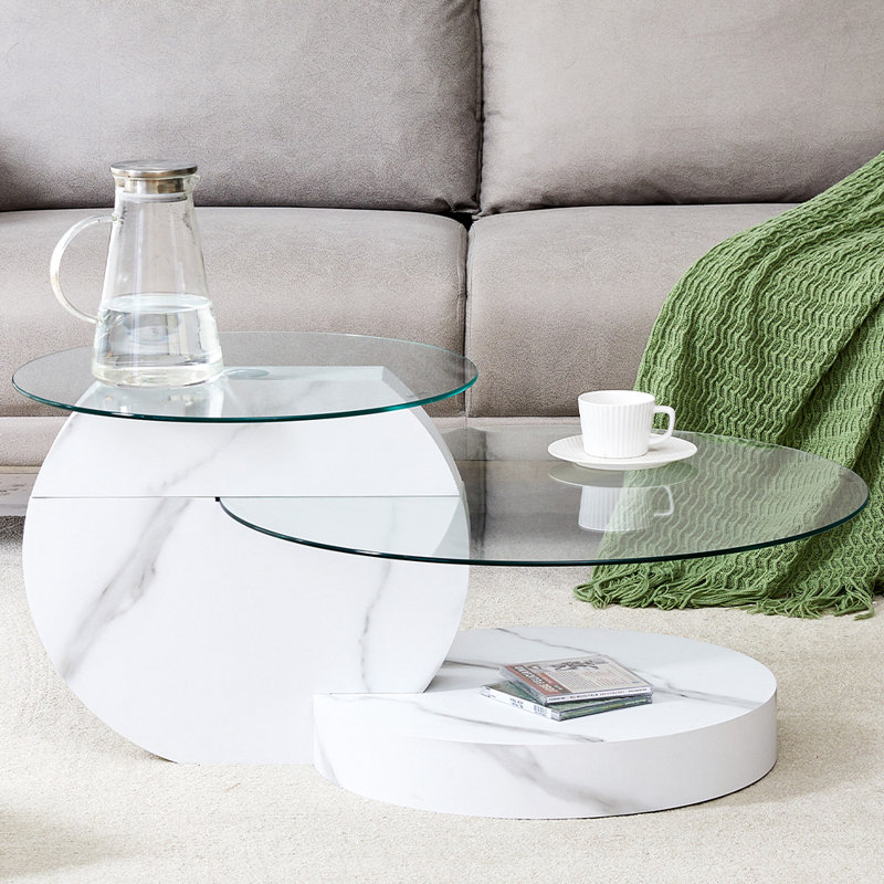 Lashawnna Glass Top Single Coffee Table, White, 17" H x 35.4" L x 27.5" W