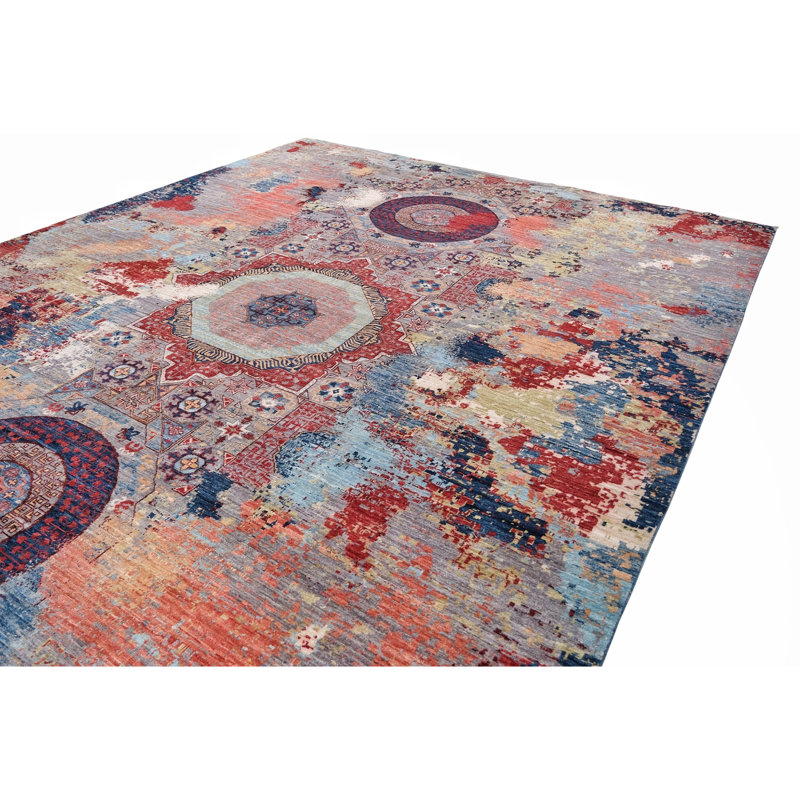 Hand Knotted Wool Area Rug in Gray