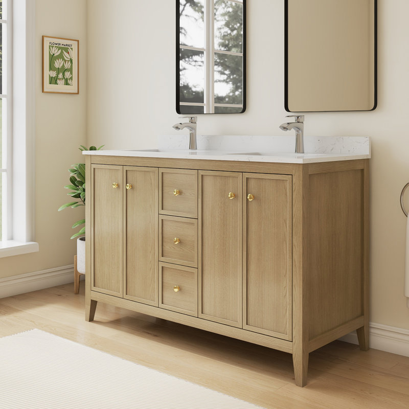 54'' Freestanding Double Bathroom Vanity With Arabescato Top, 54"