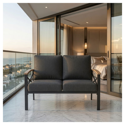 Causeuse d'extérieur robuste 47,2 po avec structure en métal et tissu toutes saisons, gris