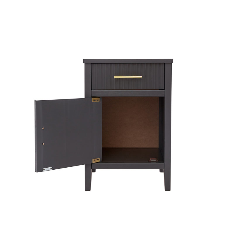 Amanraj 40cm W Solid + Manufactured Wood Bedside Table, Grey