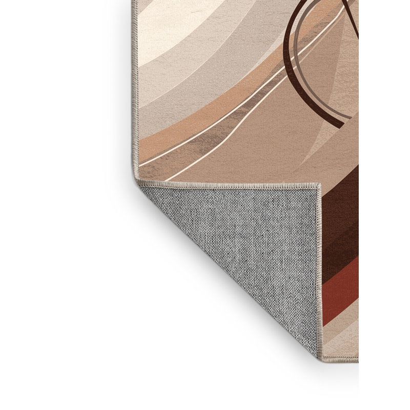 Tapis beige élégant et chic lavable à la machine Kendari Road Racing, 7 x 10