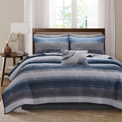 Ensemble de courtepointe 8 pièces avec draps en coton 8 pièces Cal King, bleu marine