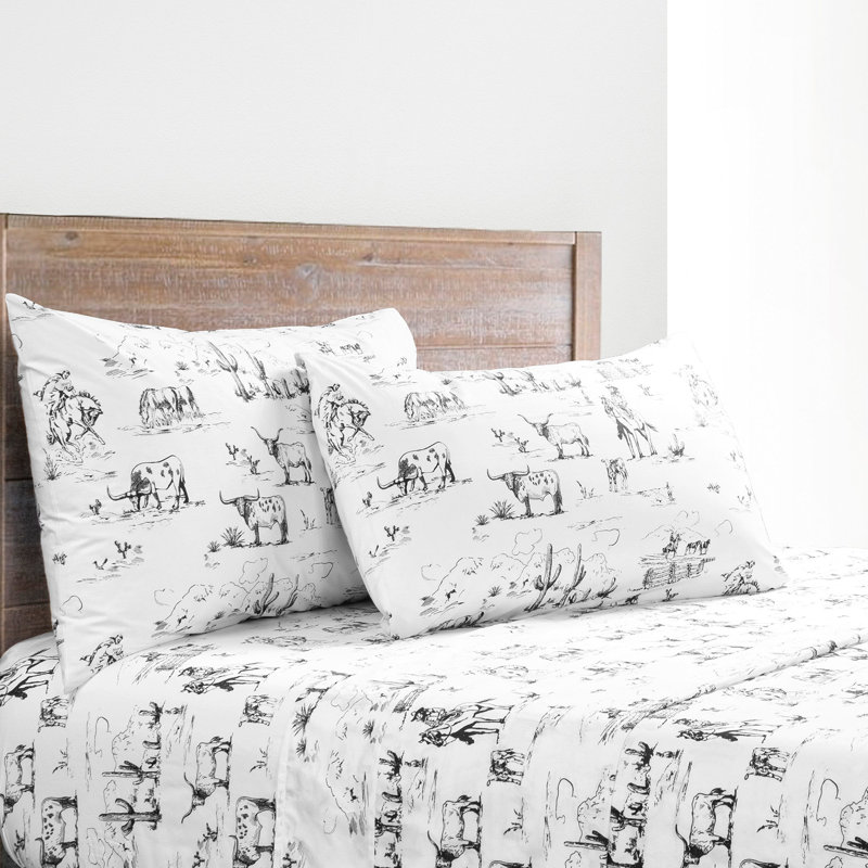 Ensemble de literie 100% coton, ensemble de literie Western Rustic Cabin Lodge Southwestern, Noir / blanc avec imprimé animal