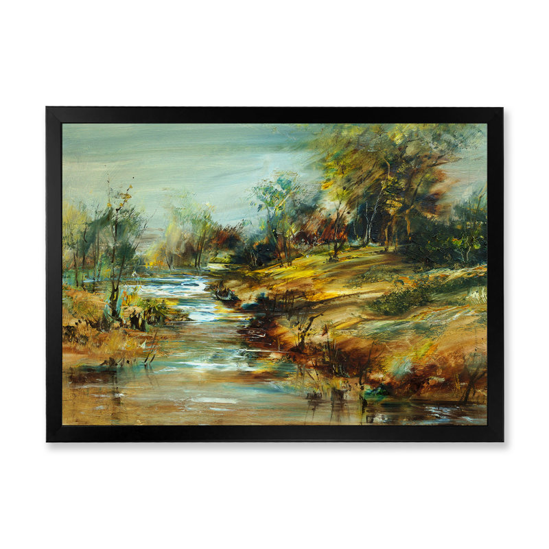 Paysage de rivière d'été - reproduction d'art sur toile, H 8 po x l 12 po x P 1 po, Cadre noir