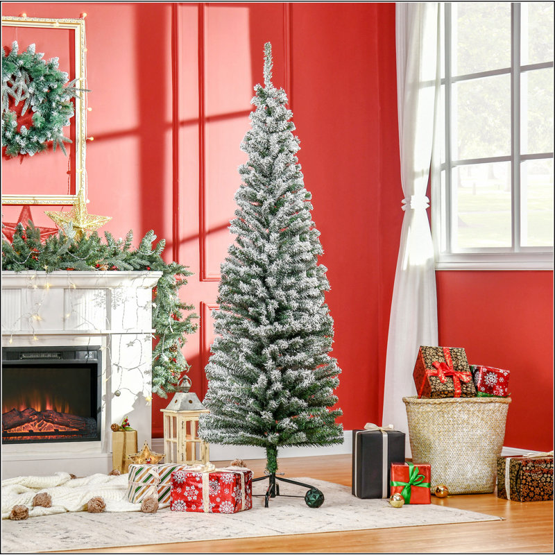Arbre de Noël artificiel mince enneigé 6 pi avec branches réalistes et 492 pointes
