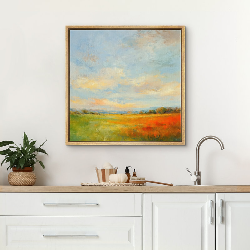 Reproduction de paysage abstrait encadrée d'art mural sur toile pour un décor moderne, H 16 po x l 16 po, Naturel