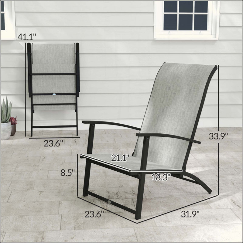 Chaises de salle à manger d'extérieur pliantes, ensemble de 2, Noir/gris