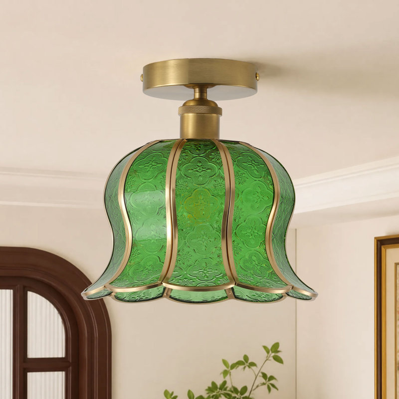 1-lamp green glass dimmable iron Flush Mount light