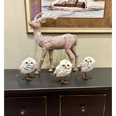 6" Spotted Tabletop Snow Owl, Set of 3