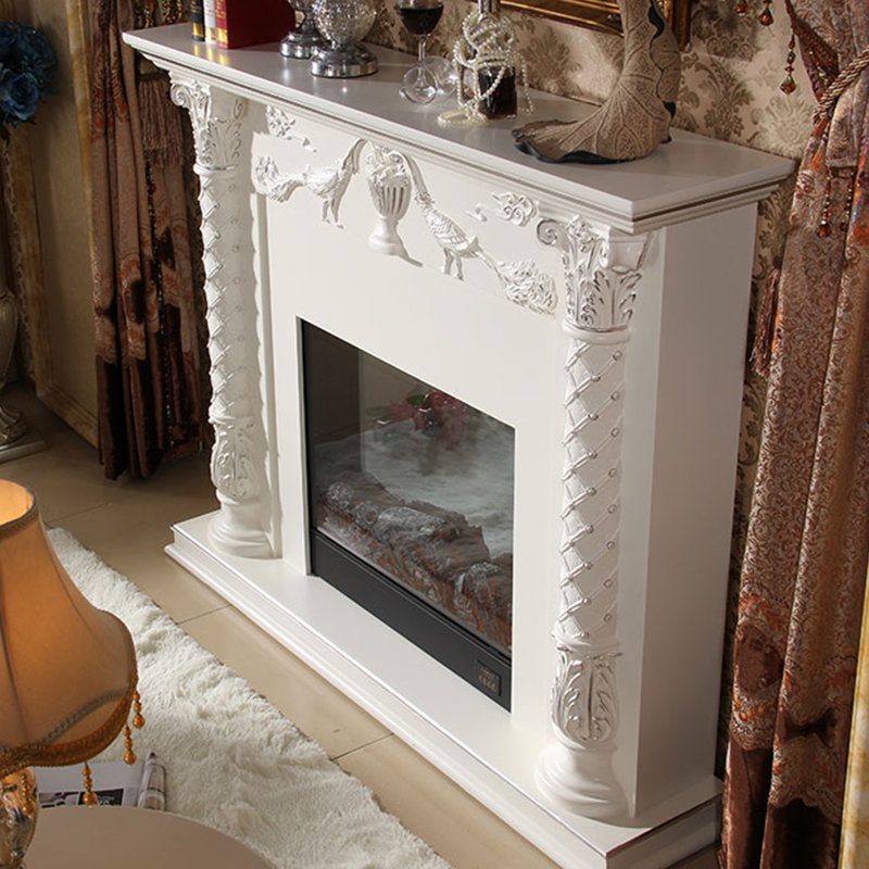 White Solid + Manufactured Wood Freestanding Fireplace